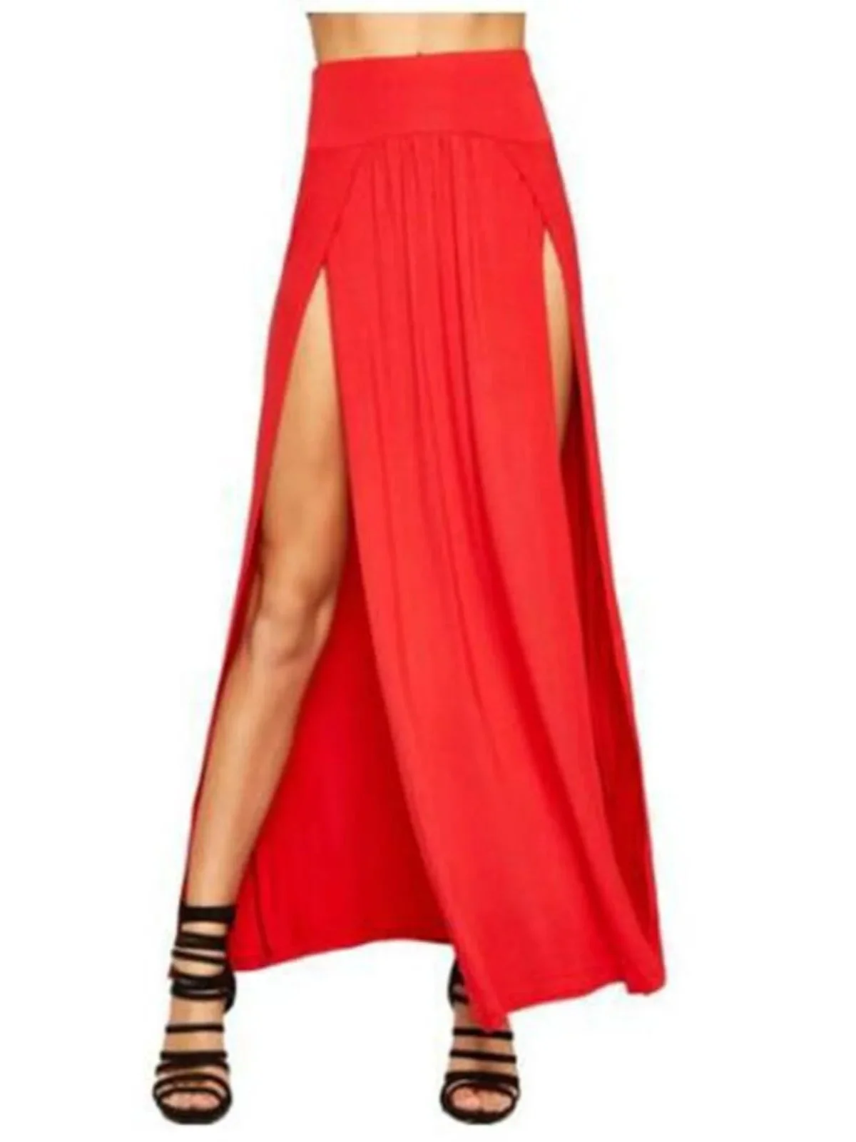 تنورة مفتوحة بطول الأرض بخصر عالٍ من Street Sle، لون طويل Dr لموسم الربيع للنساء الشابات، رفيع عادي #3