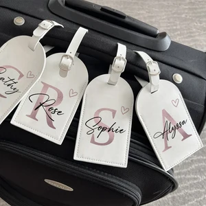 Personalized PU Luggage Tag Heart Letter with Name Suitcase Label Baggage Tags Travel Accessorie Wedding Birthday Gift for Her