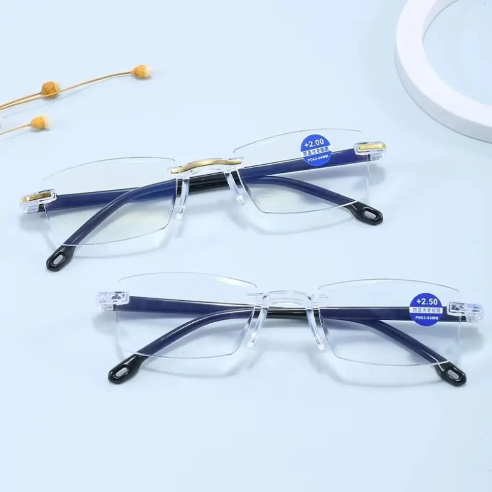 Frameless Presbyopia Eyeglasses Square Frame Ultralight Men's Reading Glasses Spectacle Lens Power +100 To +400 Optical Eyewear