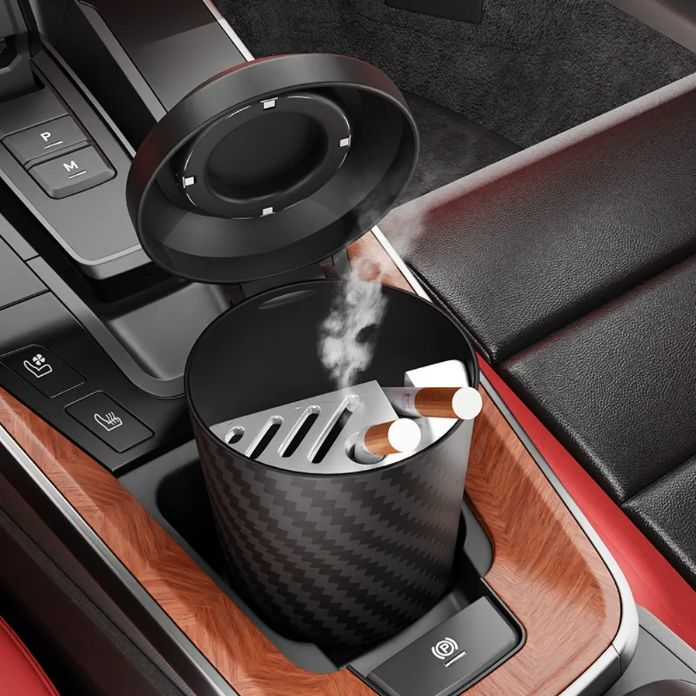 

Portable Car Cigar Ashtray with Lid Carbon Fiber Pattern Garbage Coin Storage Cup Fireproof and Flame-retardant Car Ashtray
