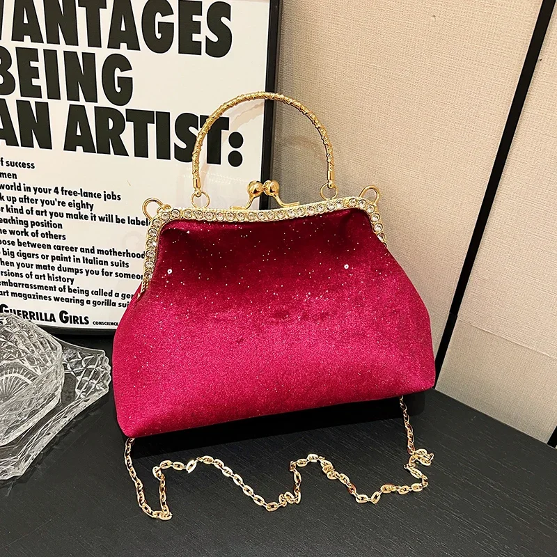 New Retro Evening Bag Women Handbags Vintage Designer Purple Blue Chain Shoulder Bags Lock Shell Clip Crossbody Bag Female Purse