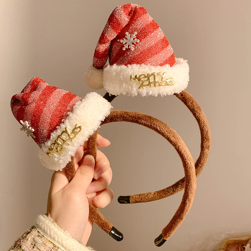 Cute Plush Elk Head Band Female Christmas Dress Up High Headtop Deer Antlers Hair Band Gingerbread Women Face Wash Hair Hoop