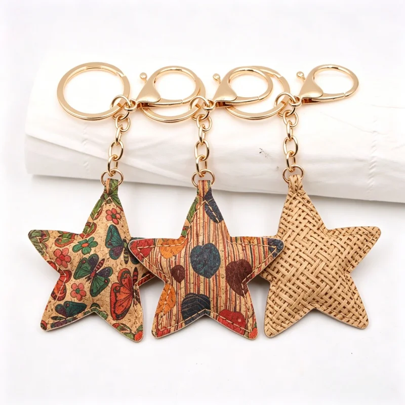 Star Bear PU Leather Keychain Charms Five-pointed Bag Pendant Hanging Decoration For Jewelry Making Key Chain DIY Accessories
