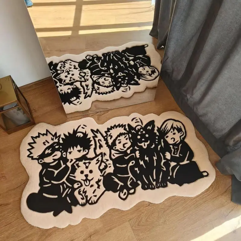 VIKAMA Jujutsu Kaisen Irregular Shape Rug Soft Fluffy Anti Slip Anime Character Floor Mat Bedroom Living Room Home Decor