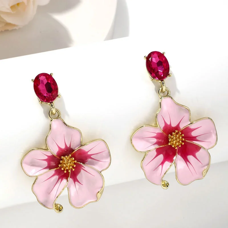 1Pair Heavy Duty Diamonds Flower Earrings Oil Drop Vintage Enamel Earrings Niche Design Earrings Sweet Premium Accessories