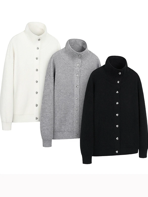 

Cleanfit Высокий воротник на пуговицах Повседневный свободный ленивый открытый кардиган Свитер Jaet Мужской полиэфирное волокно Мягкий длинный све