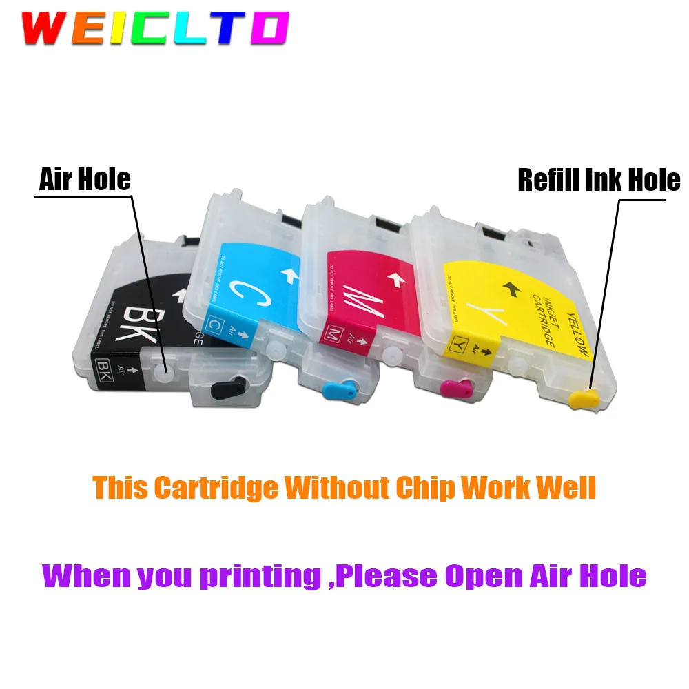 WEIC LC38 LC39 LC61 LC65 LC980 LC985 LC990 LC1100 No Chip Refillable Ink Cartridge For Brother DCP-J125 185C 195C J315W printer