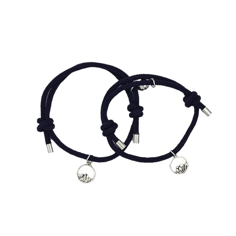 2pc Romantic Magnet Couple Bracelet Adjustable Matching Braclet Rope Black White Round Magentic Braslet Gift For Lover