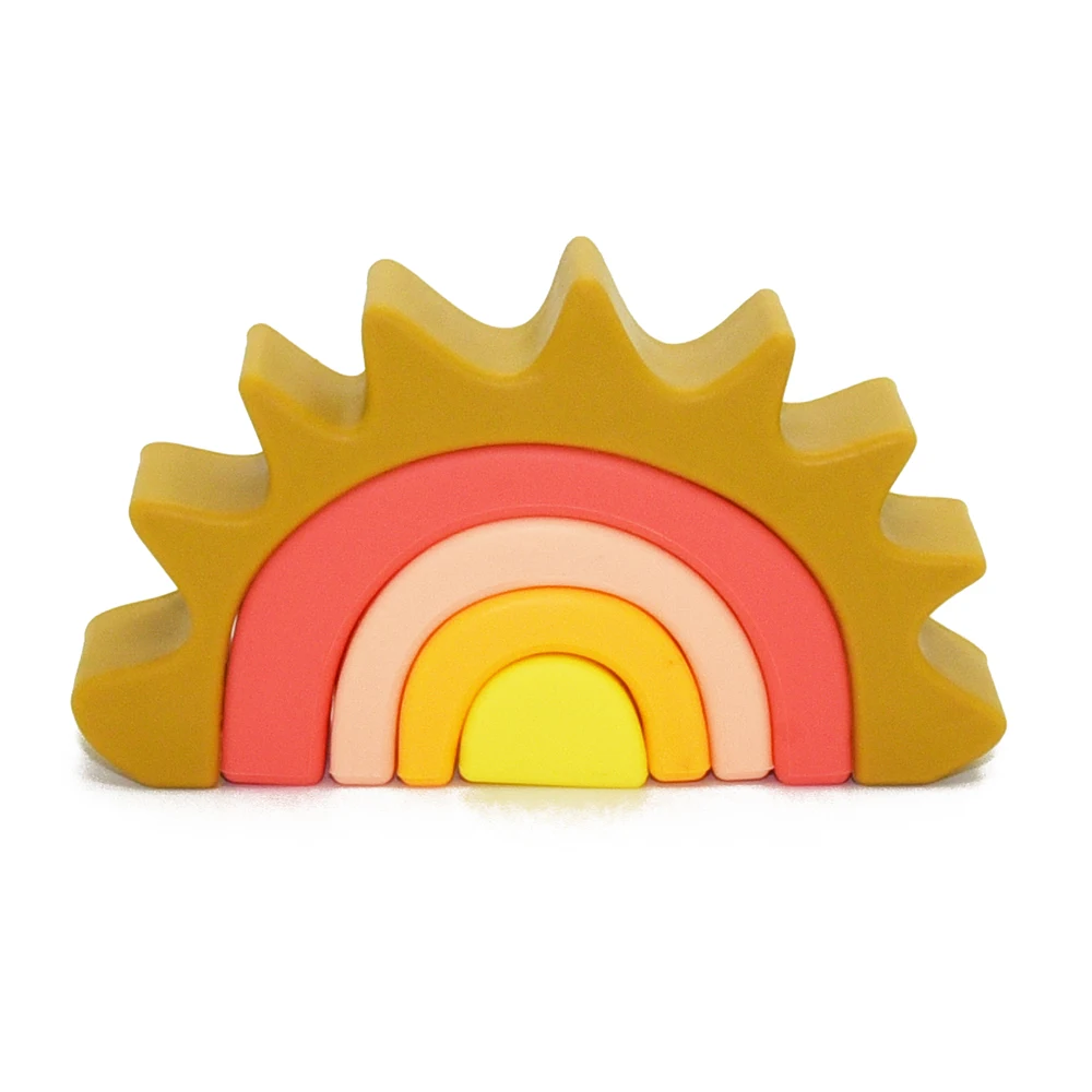 Quebra-cabeça diy forma de sol brinquedo educativo de qualidade alimentar montessori jogo de empilhamento de silicone para bebê