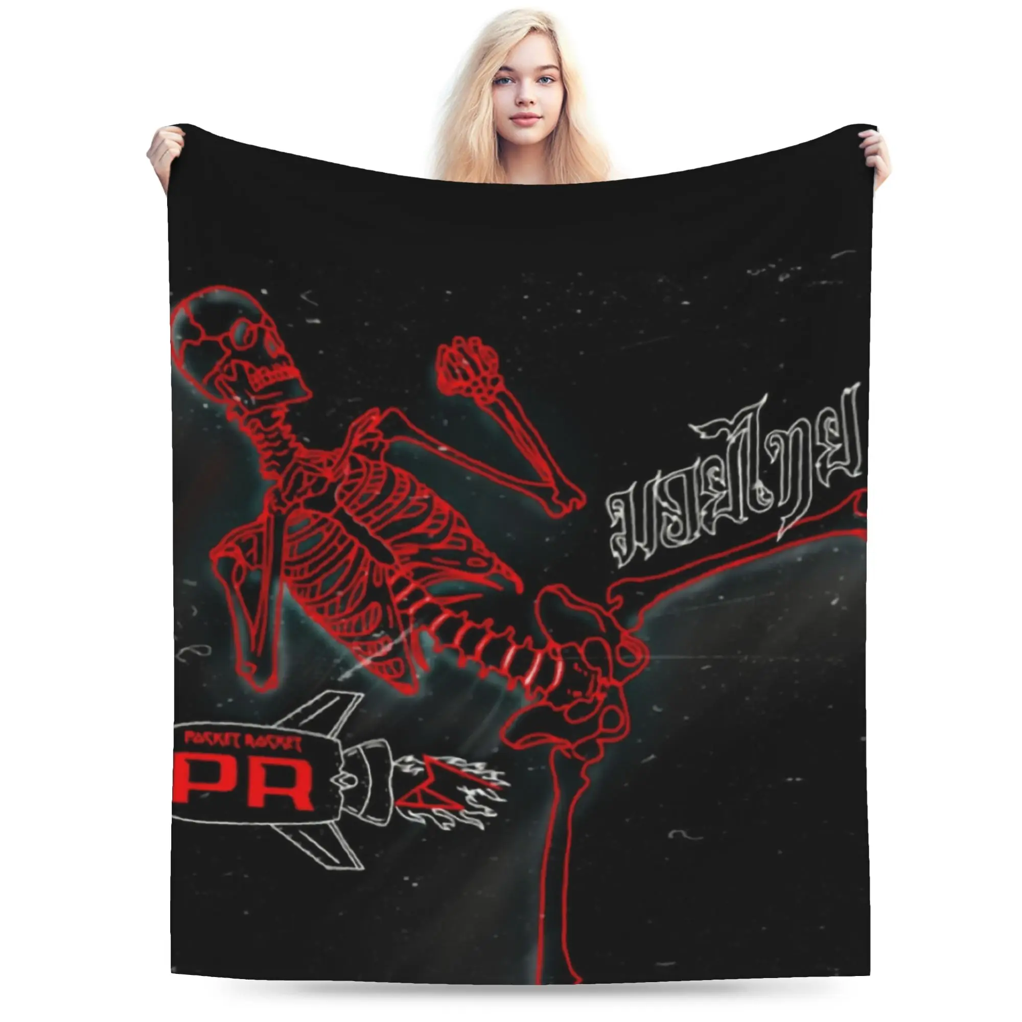 Custom Muay Thai Skeleton Blankets Warm Flannel Thailand Boxing Fighter Throw Blanket for Bed Travel Rug Piece