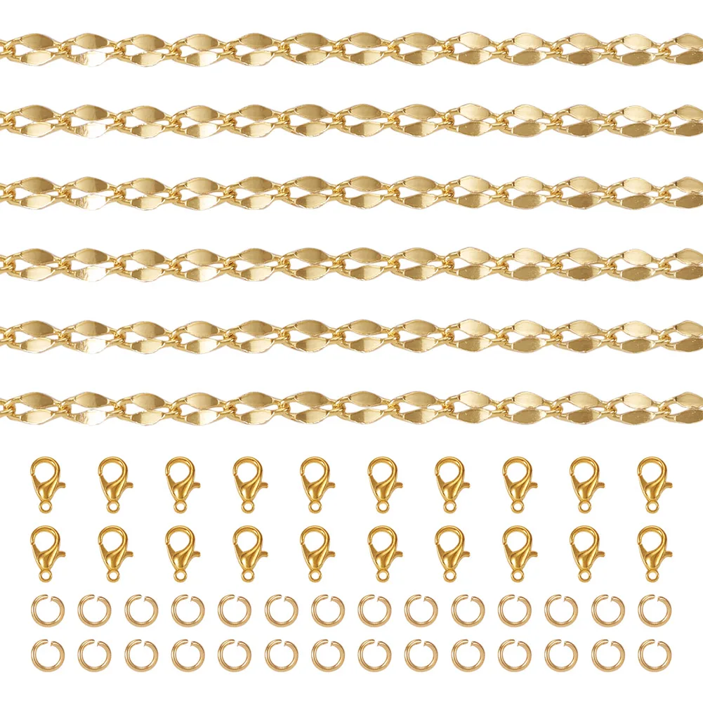 

1 Set Golden Dapped Chains Twist Lip Link Chain Bracelet Necklace DIY Jewelry Making Kit with Jump Rings Lobster Claw Clasps