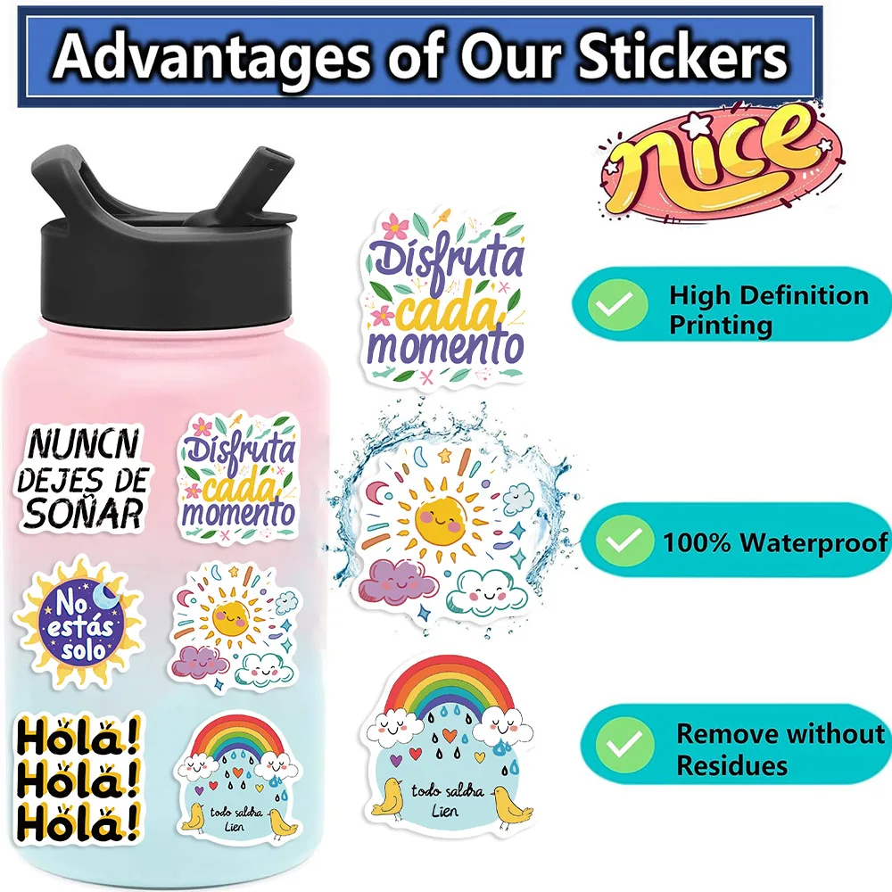 50PCS Spanish Motivational Stickers Cute and Exquisite Materials Decal Phone Cases Laptop Suitcases Water Cup Waterproof Sticker image 5