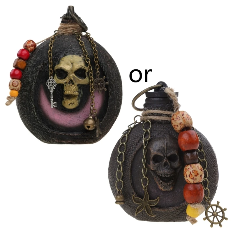 Flask Ornament Resin Pirate Rum Flask Skull Bottle Halloween Skull Face Desktop Rum Bottle Figurines Ornament Decors