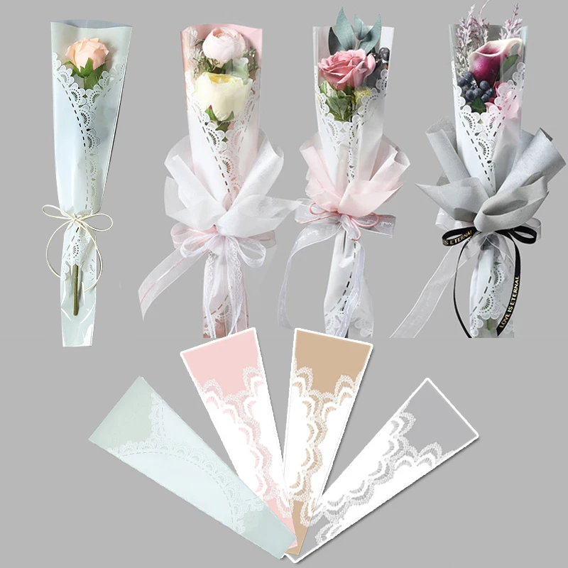 20pcs Rose Bouquet Wrapping Sleeve Plastic Bags Valentine\'s Day Christmas Wedding Party Flower Transparent Packaging Bag Gift De