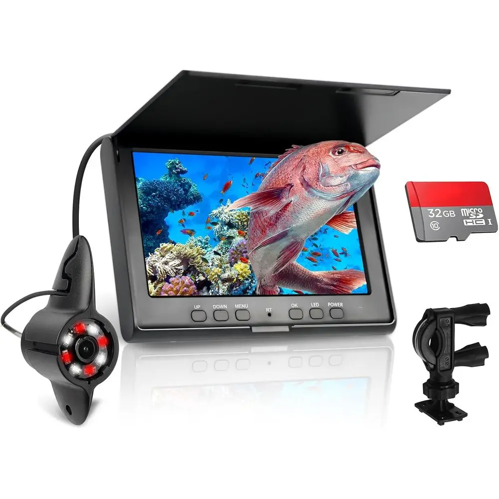 

Portable Underwater Fishing Camera w/DVR, 7 inch HD IPS Monitor Ice Fishing Camera Underwater w/IR & LED for Dark, USB-C Charg P