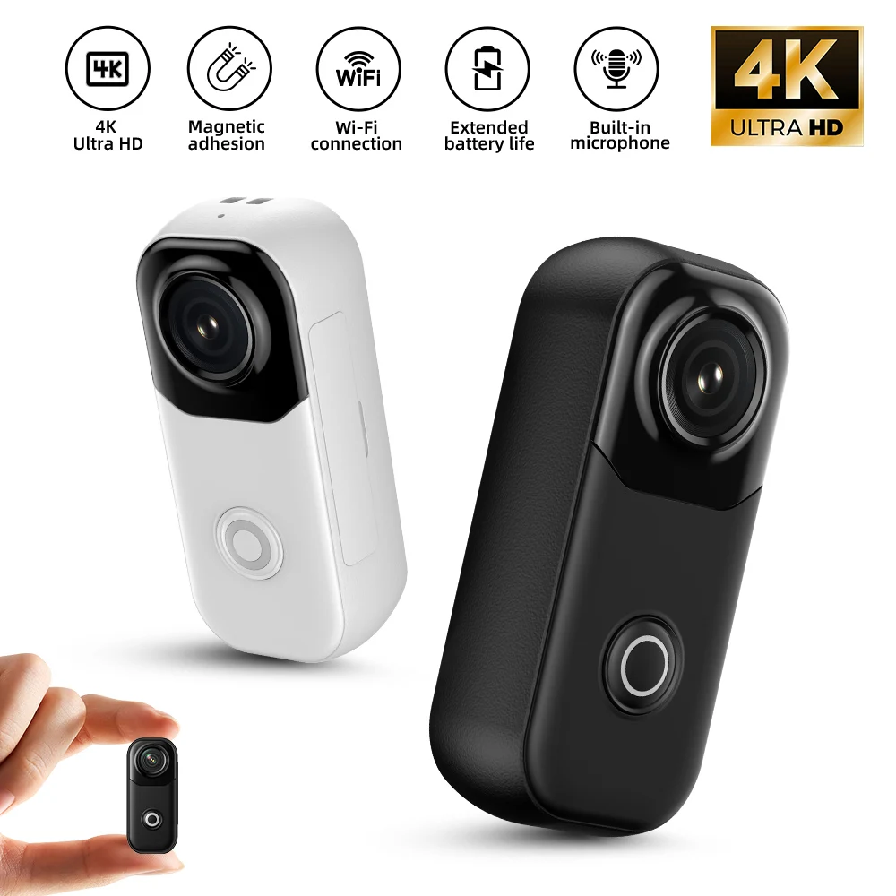 Cámara de Acción 4K FHD con Wifi, Cámara Deportiva para Casco de Bicicleta, Videocámara Portátil, Grabadora de Video, Vlog, Resistente al Agua IP65, Micro Videocámara