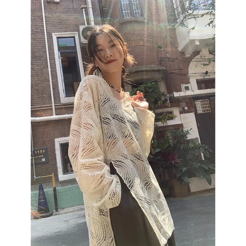 T-shirty z długim rękawem dla kobiet 2025 Ropa Mujer Hollow Out Casual Fashion Y2k Tops Thin Camisetas Summer Tees See Through Tshirt