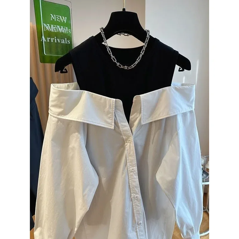 2024 New Arrival Off-The-Shoulder Slimming Loose-Fit Concealing Vest Long Sleeve Fresh Sweet Top For Women