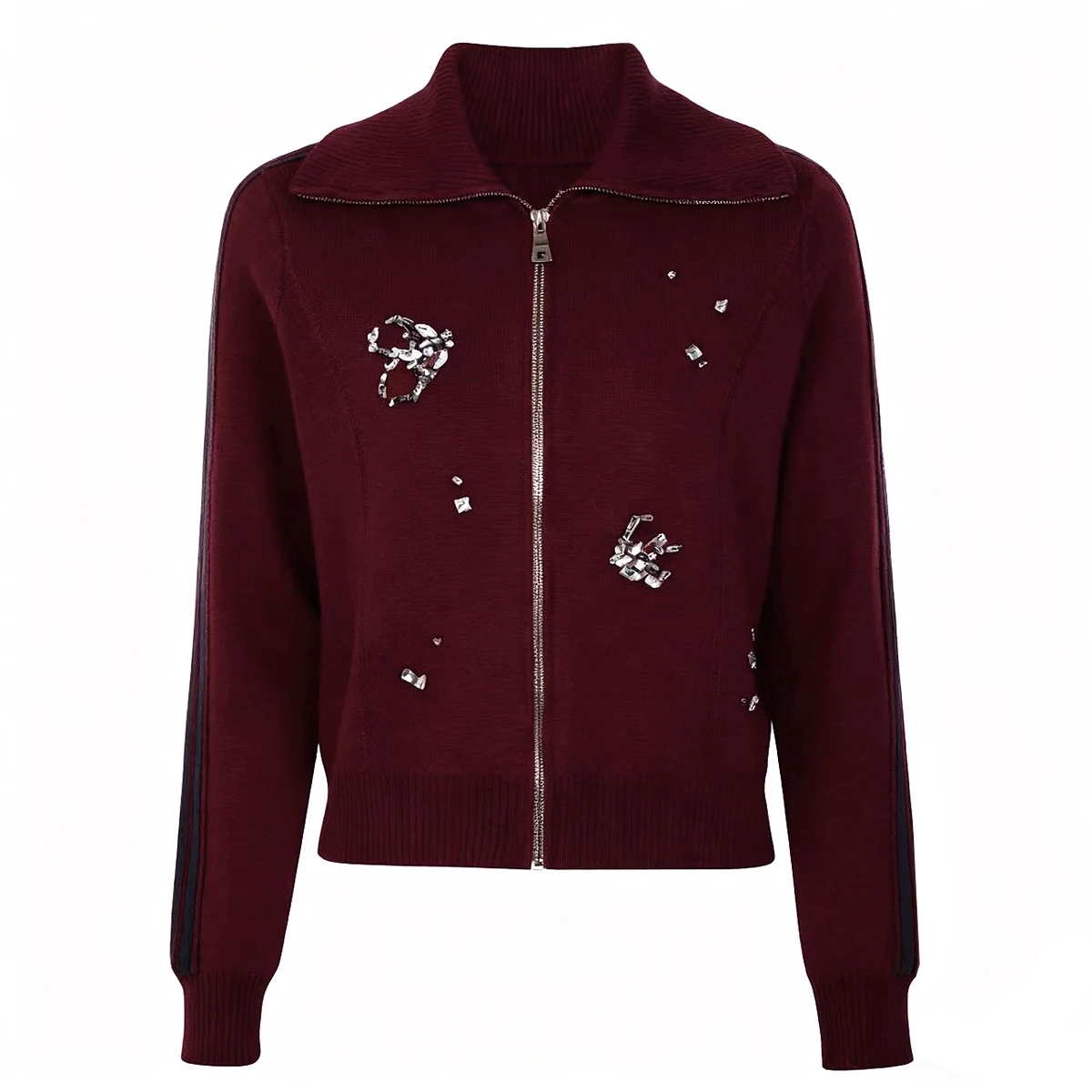 

Высококачественный весенне-осенний новый модный женский вязаный шерстяной топ с длинными рукавами и бусинами для поездок на работу, куртка-кардиган