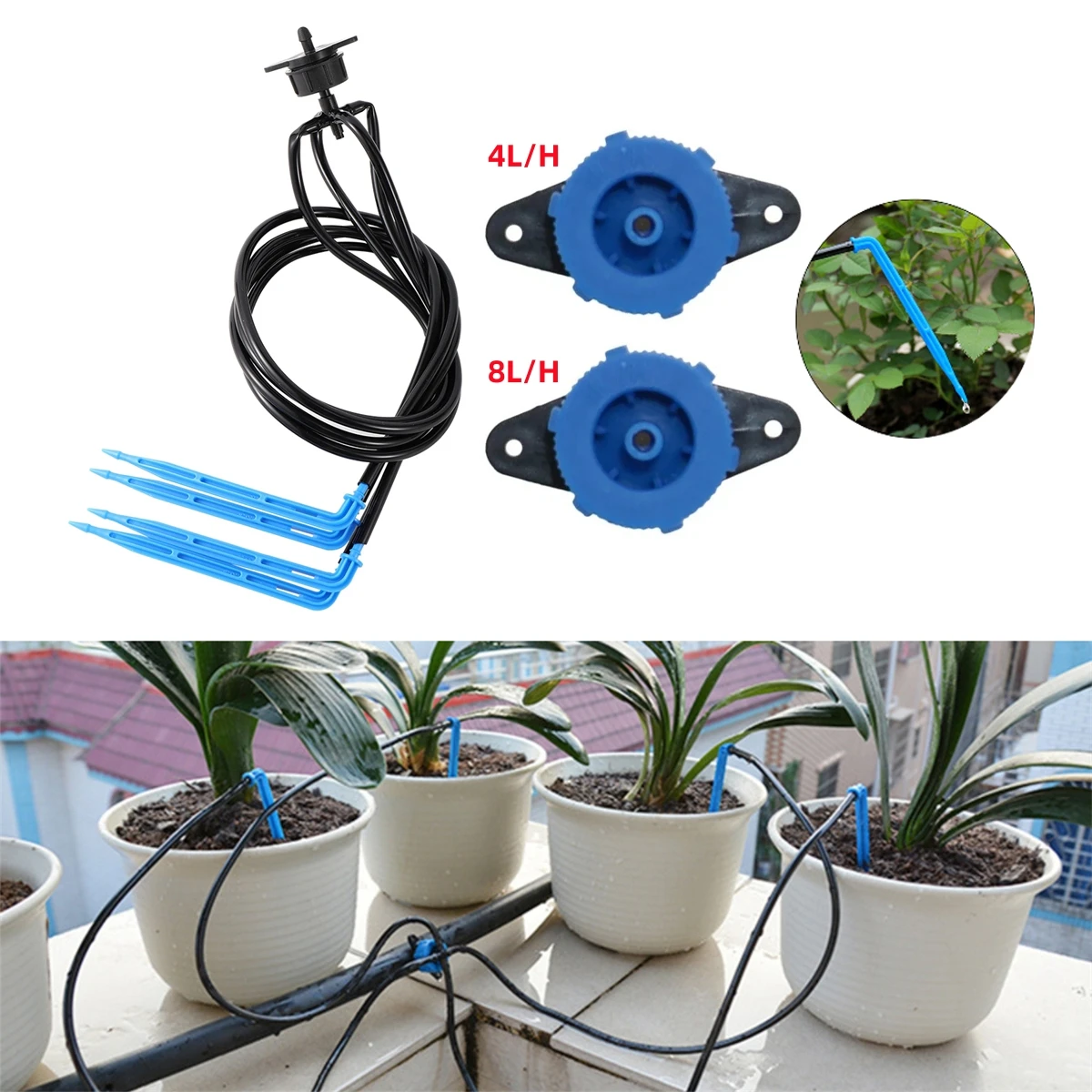 Length 50cm Garden Irrigation System 4 Way Dripping Arrow Kit 4L 8L Steady Flow Device Orchard 3/5mm Hose 4-way Micro-Sprinkler