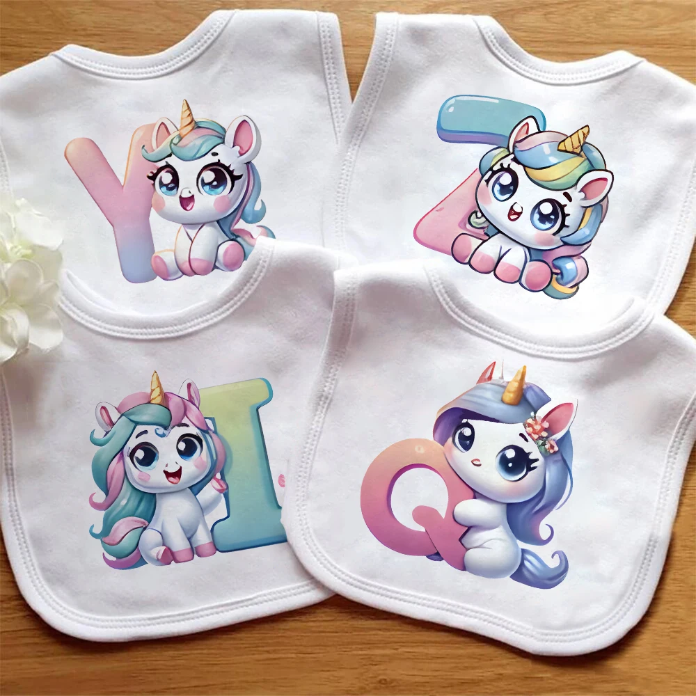 Einhorn Alphabet Buchstaben drucken Kleinkind Lätzchen Baby party Neugeborenen lustigen Druck Speichel Handtuch Säugling Outfits Kinder Lätzchen Säugling Geburt Geschenk