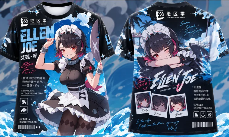 Zenless Zone Zero Ellen Joe 3D Full Print T-shirt, Double sided Anime Game Character Pattern Street Wear T-shirt, Unisex