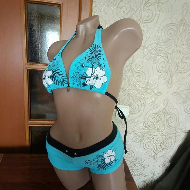 Flower Printed Vest Shorts Split Two Piece Beach Swimming Vintage Sky Blue Aesthetic Casual Holiday Sexy Spice Girl Trend Bikini