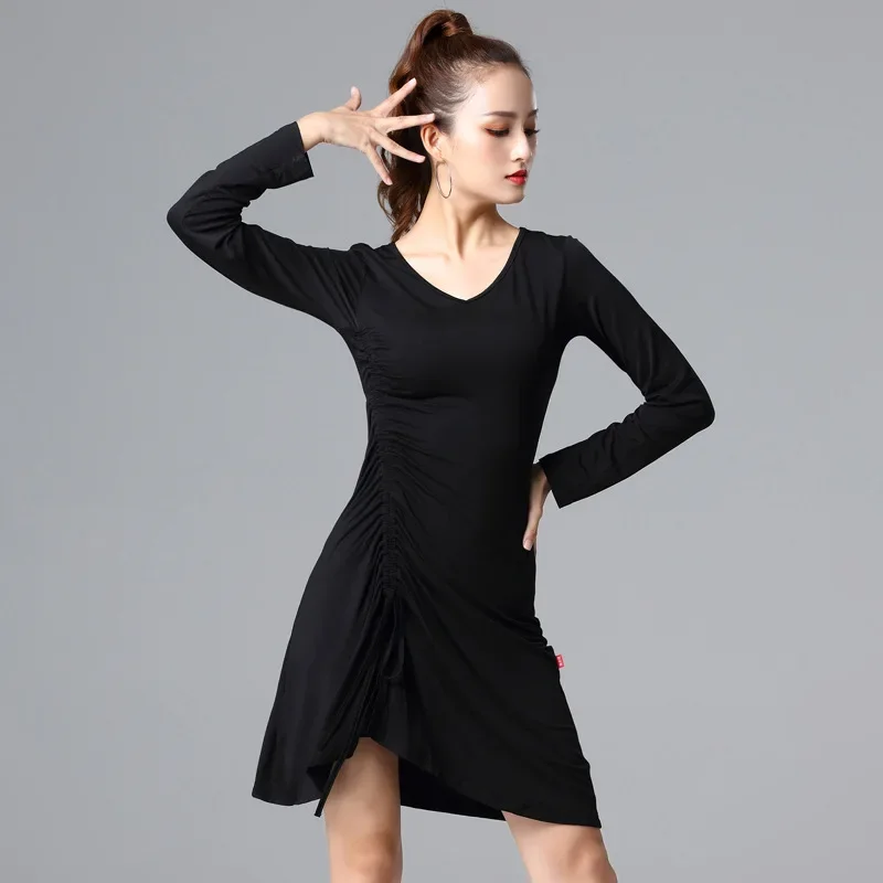 2024 New Latin Dance Dress Costume Female Adult Sexy Competition Wear Mesh Party Line Dance Long Sleeve Skirt Suit Hot Sale