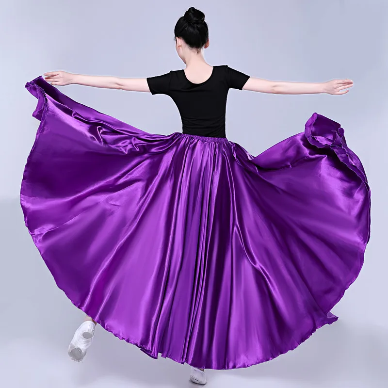 540 Degree Satin Skirt Belly Dance Women Gypsy Long Skirts Dancer Practice Wear  Colors Assorted Solid Purple Gold Dance Skirt