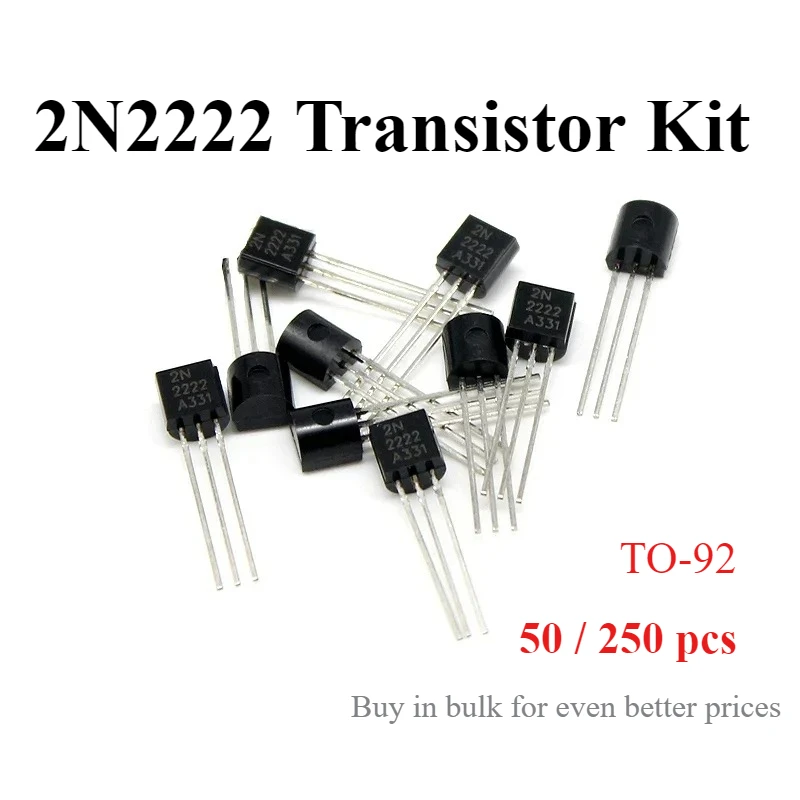 2N2222 NPN Transistor Assortment  TO-92, 30V, 800mA  BJT Kit for Hobbyist DIY Electronics Projects 50/250 Pieces