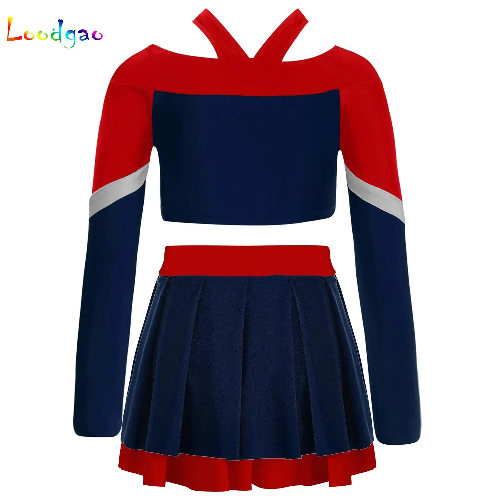 

Cheerleading Costume for Kids Girls Crop Tops with Pleated Skirt Set for School Stage Performance Cheerlead Uniforms Outfit