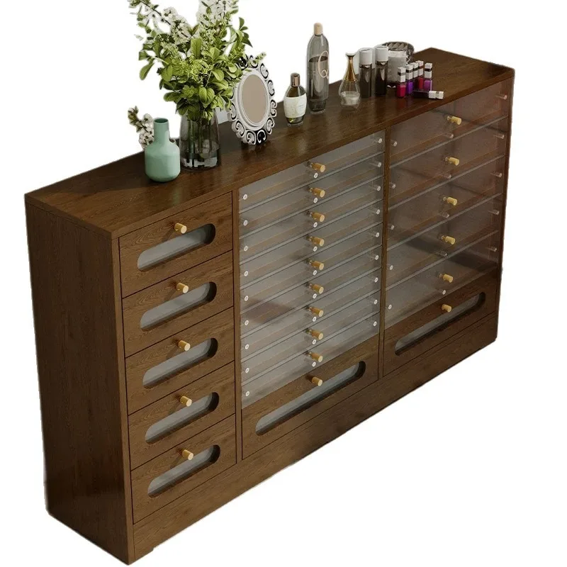 Vintage solid wood baked paint nail art display cabinet, floor-standing nail polish storage cabinet