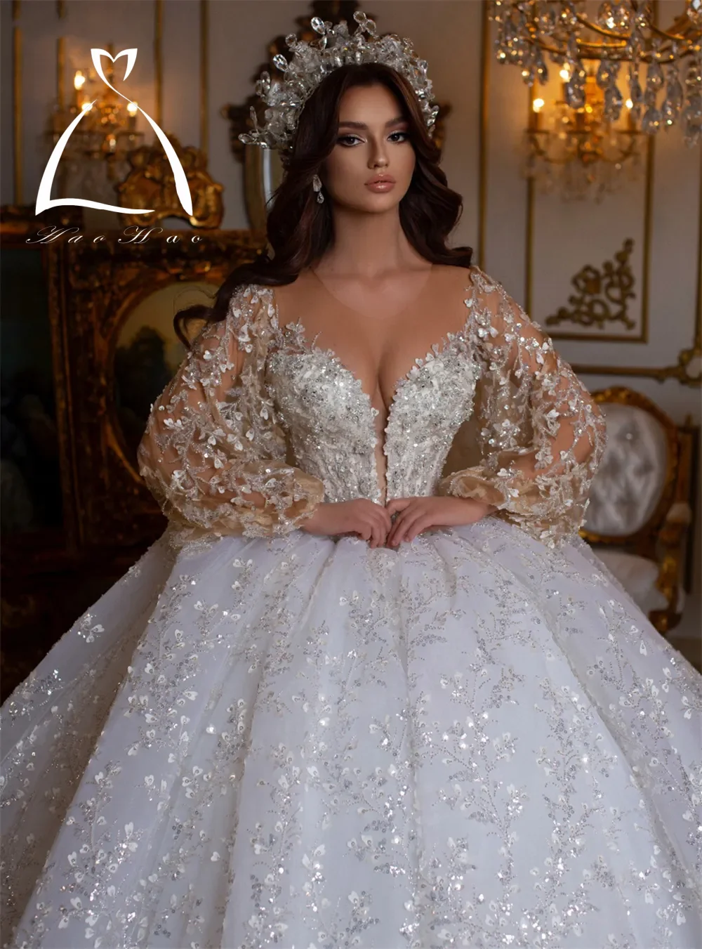 Robe de Mariée Luxueuse en Dentelle avec Perles et Paillettes, Tenue de Bal, Style Arabe Dubaï, avec Traîne Royale, pour les Patients Aibye, Quelle que soit la Collection 2024