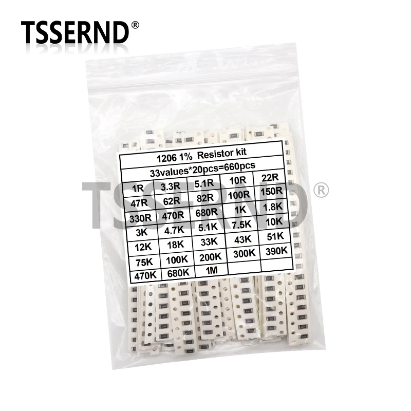 1206 0805 0603 0402 0201 SMD Resistor Sample Assorted Kit 1Ohm-1M ohm 1% 33valuesX 20pcs=660pcs