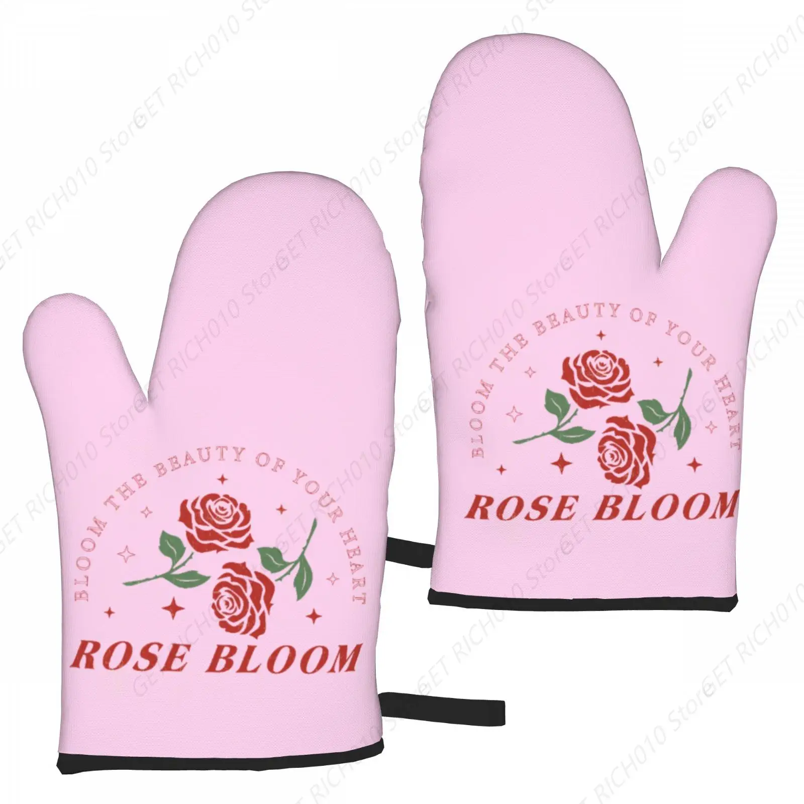 Beauty Rose Elegant Rosebloom Oven Mitts Waterproof Anti-Slip Oven Mits For Coo…