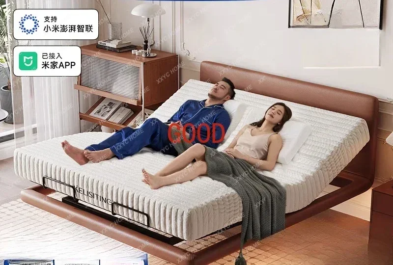 Electric features leather bed minimalist suspension Internet celebrity cream wind