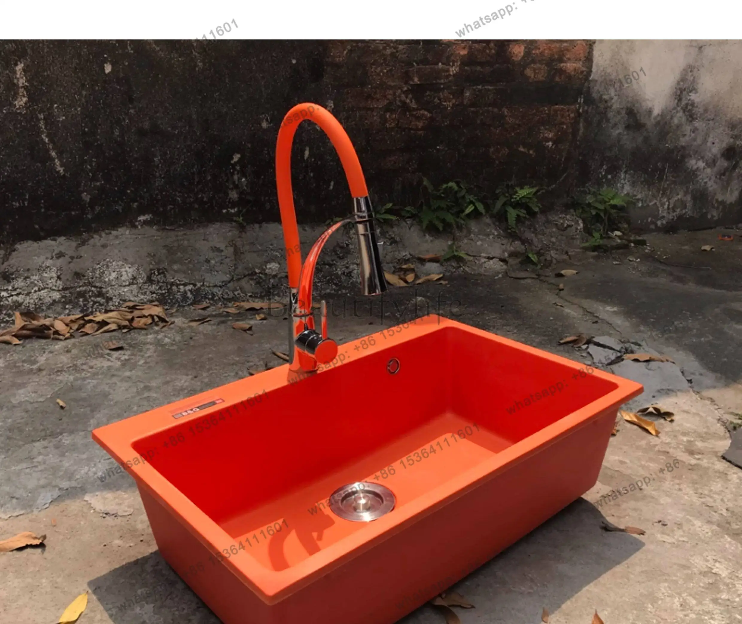 Orange quartz stone sink kitchen middle island colored vegetable wash basin granite countertop middle basin thickened