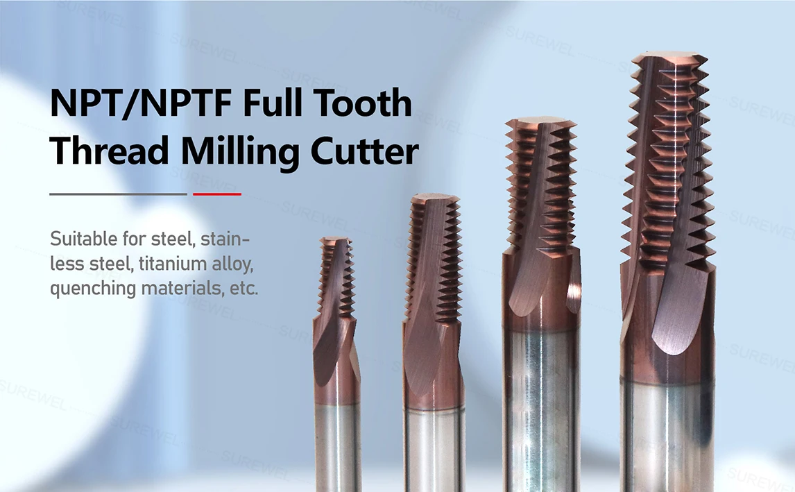 SUREWEL CNC-Maschine Vollhartmetall-amerikanisches Rohr Vollgewindefräser NPT NPTF 1/16 1/8 1/4 3/8 1/2 3/4 1'' 2'' Mühlenfräser – Detail 2