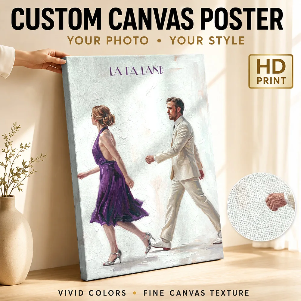 La La Land Movie Framed Canvas Poster Personalized Photo Vintage Movie Wall Art for Man Cave Decor Ready to Hang Gift for Fans
