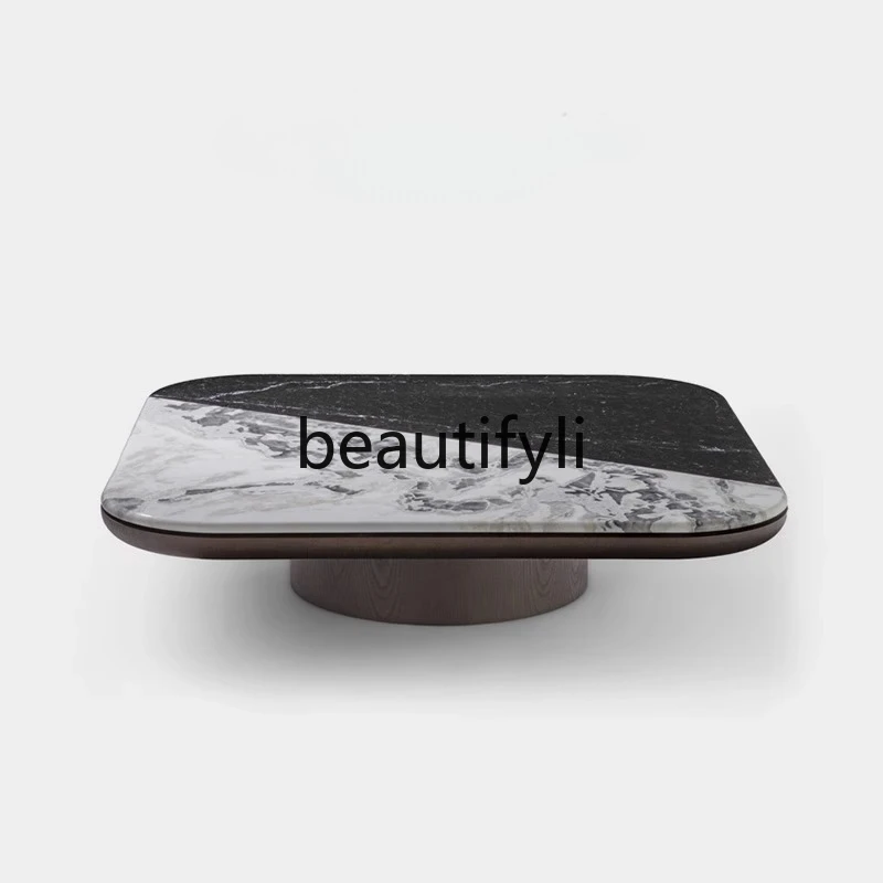 

Круглый журнальный столик из массива дерева и мрамора в итальянском стиле для гостиной, дизайнерский квадратный стол для небольшой квартиры