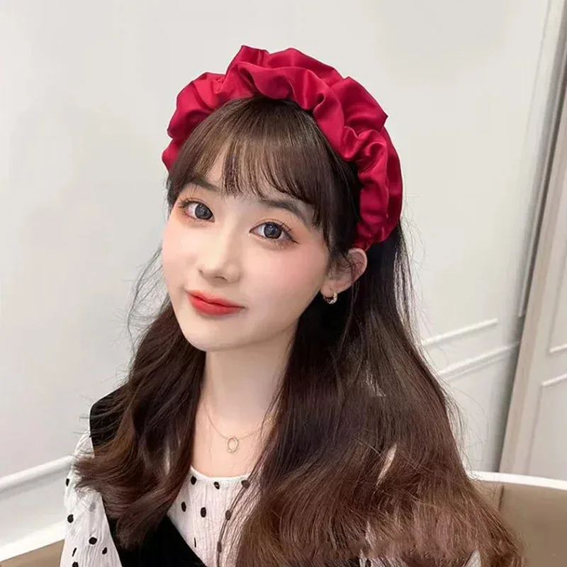 

Girls Solid Color Satin Hairbands For Women Flower Hair Bands Headdress Headband Hair Hoop Female Hair Accessories Headwear