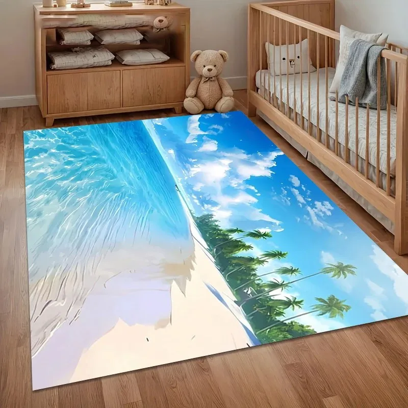 VIKAMA Tropical Beach Washable Rug, Pet-Friendly Floor Mat for Living Room Entryway Kitchen Home Decor