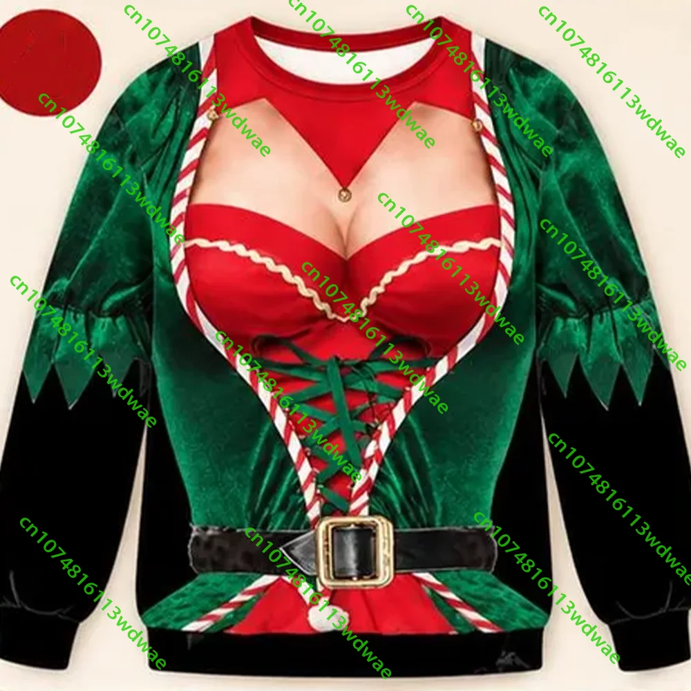 Lustiger 3D-Weihnachtspullover mit Fake-Körper-Motiv für Damen, lustiger Weihnachts-Elf-Sweatshirt, Unisex, hässliches Weihnachts-Party-Outfit, Geschenk für Erwachsene, Hoodie – Detail 9