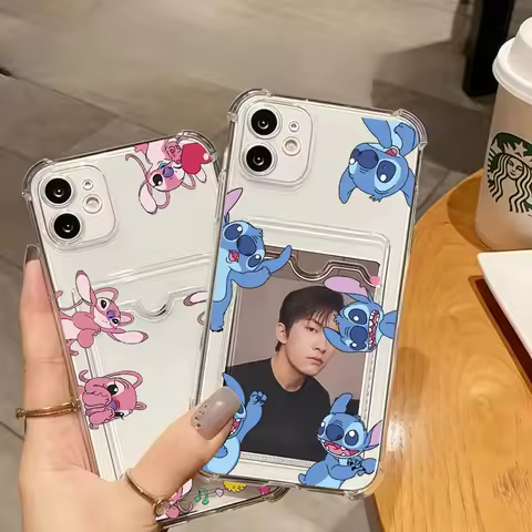INS Cute Stitch Card Slot Bag Case For Samsung Galay A56 A55 A54 A14 A24 A34 A15 A25 A26 S25 Edge S24 Ultra S22 Plus S23 S21 FE