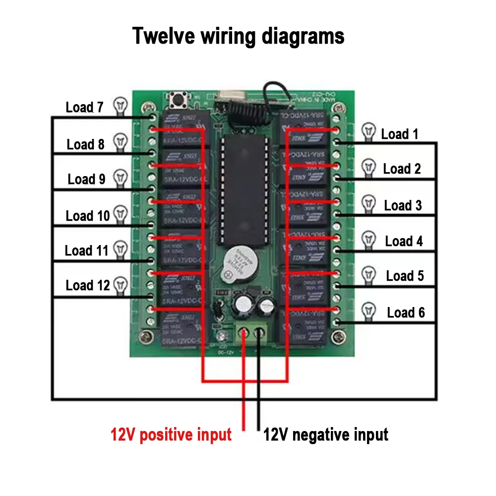 12 Way Wireless Remote Switch Control 12V/24V DC Motor Lighting Relay Board Module with 433MHz 12CH RF Controller