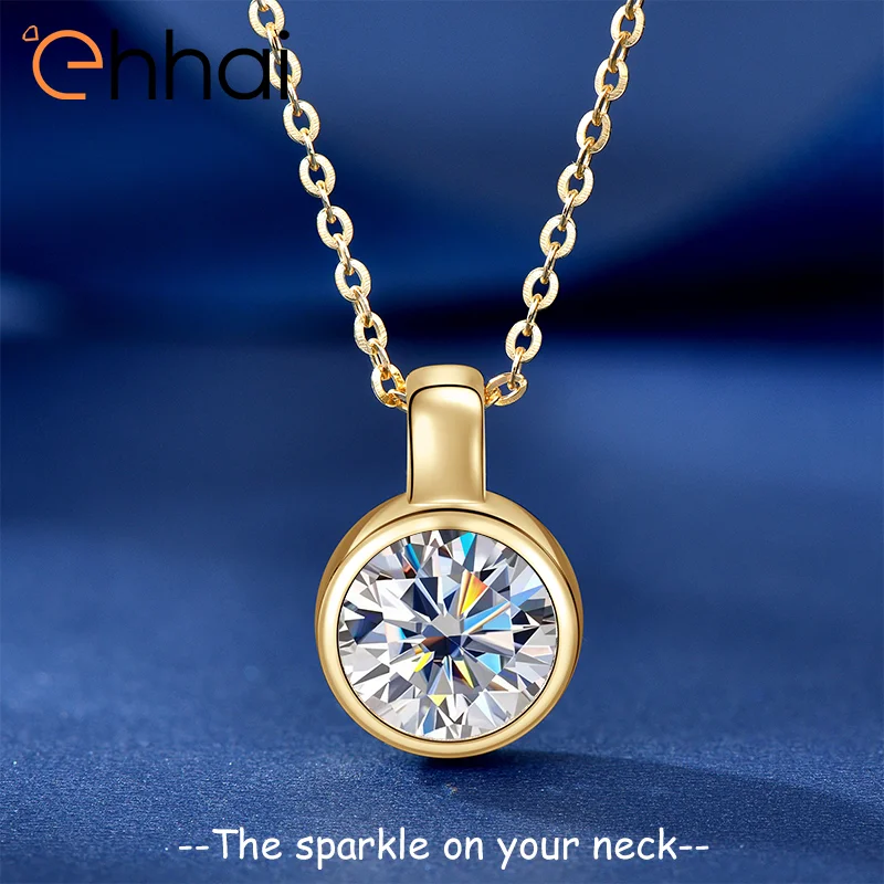 

Ehhai 2,0 карата Муассанит круглый пузырь кулон ожерелье цепи для женщин стерлингового серебра 925 пробы ювелирные изделия на шею свадебные подарки колье