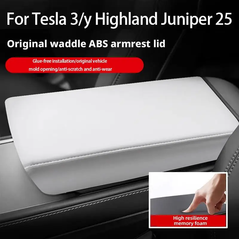 ABS Armrest Box Cover Pad For Tesla Model 3 Highland 2017-2023 2024 Model Y 2025 Juniper Leather Protective Cover Accessories