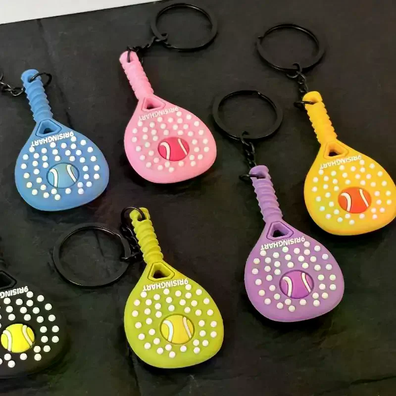 Tennis Keychain Creative Pvc Soft Rubber Sports Key Chain Cute Tennis Racket Ball Keyring Fashion Bag Pendant Decoration Gifts