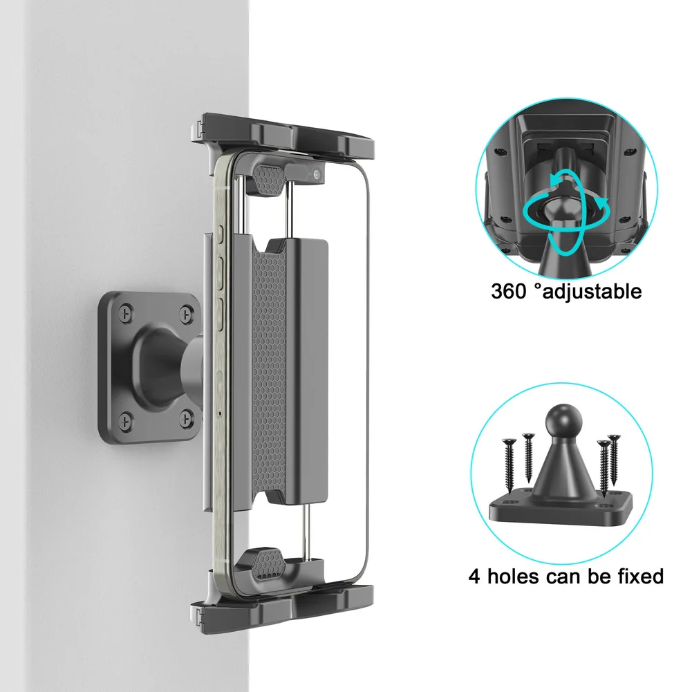 360 Degree Swivel Wall Mount Holder Compatible with For 5 to 1For 5 Inch Tablets and Smartphones Black ABS Build