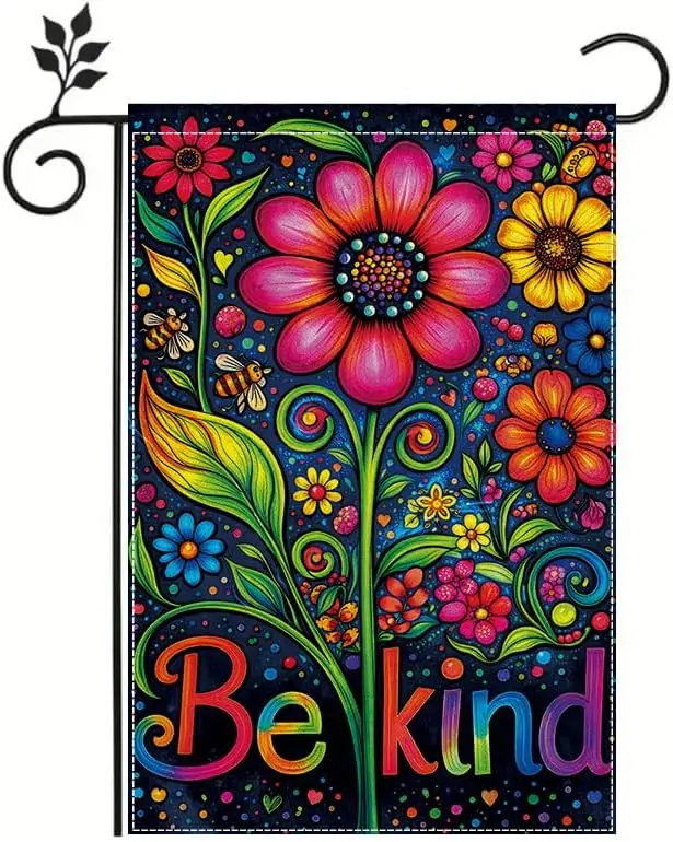 Be Kind Garden Flag 12x18 Inch, Inspirational Floral Garden Flag, Colorful Flower Outdoor Decorative Yard Flag for Lawn Porc jjp
